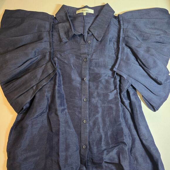 Aureta for Anthropologie Puff Sleeve Top Made with Silk and Linen - Picture 2 of 6